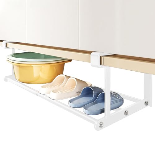 Fuuxtci Mensola Sottopensile - Scaffale Regolabile Telescopico Sotto Scrivania | Vassoio Pesante Antiscivolo Regolabile per Lavello Cucina Armadietto Vanity Guardaroba Bagno