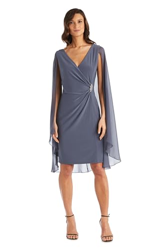 Image of R&M Richards Women's Knee-Length Wrap Dress W /Rhinestone Waist Detail & Chiffon Duster Cape