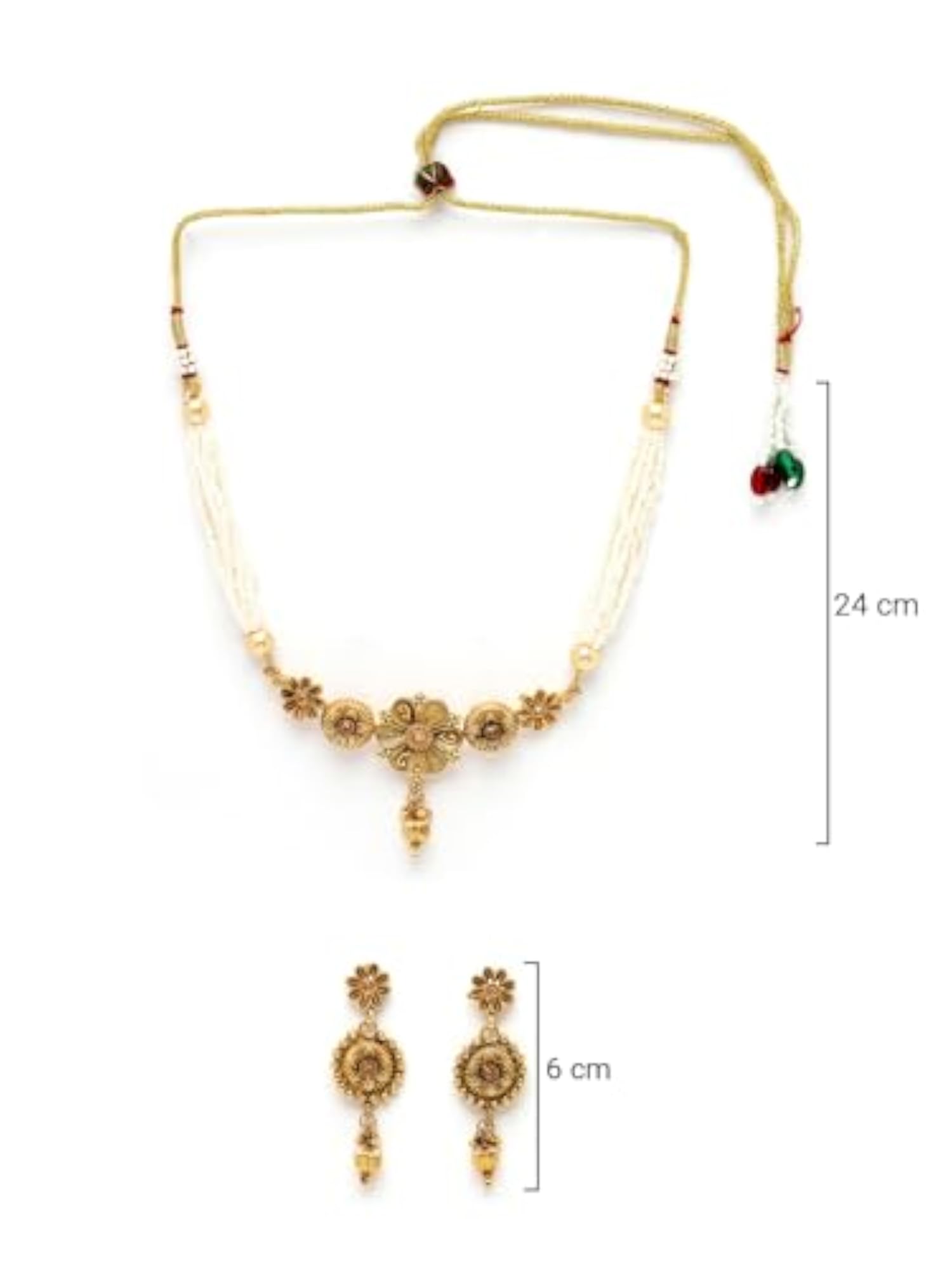 Plated Beads Copper Choker Necklace Set with Drop Earring