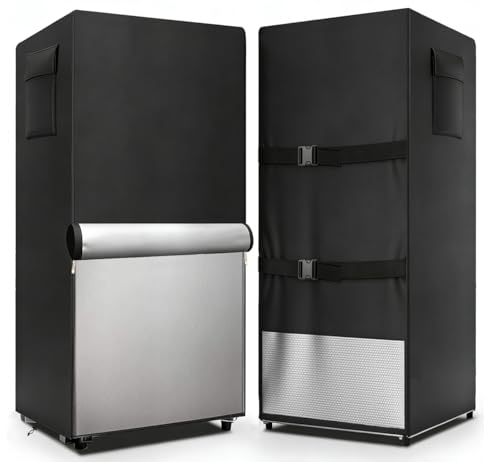 Dalema Outdoor Refrigerator Cover 600D Heavy Duty 100% Waterproof Upright Freezer Cover Outside Stand Up Fridge Covers.Front Can Be Rolled-Up by Zippers.(Black 30 W x 33 D x 62 H)