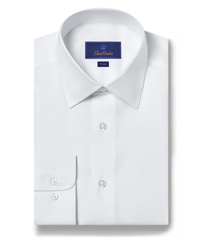 David Donahue Men's Trim Fit Twill Dress Shirt, White, 18' Neck 34/35' Sleeve