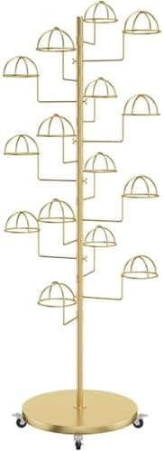 Freestanding Baseball Cap Rack,Freestanding Rolling Hat Display Stand with Wheels - Heavy Duty Multi-Layer Organizer for Cowboy Hats & Baseball Caps - 25 Hat Storage Rack - Stylish Gold Fini