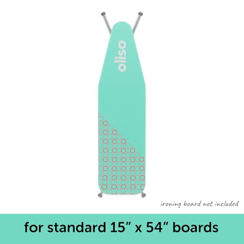 Image of Oliso Ironing Board Cover, Durable 100% Cotton Lined with Professional Grade Felt pad - Fits Standard 54 inch x 15 inch Boards, a Wide Elastic Edge, Two Adjustable Straps for Secure Fit (Aqua)
