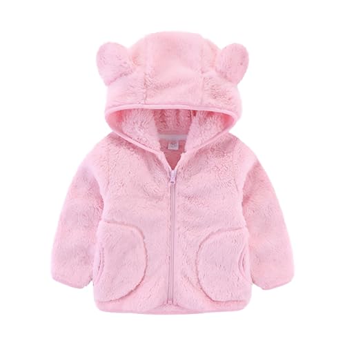 Fleece Zip Up Hooded Coat for Toddler Girls Solid Color Long Sleeve Jacket with Pockets Kids Girls Soft Cute Outwear