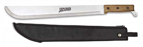 KOSxBO® stabile Machete 570mm Holzgriff Arbeitsmachete Buschmesser Messer mit Scheide Trainingsmesser scharf Outdoor Survival Camping, braun, silber, schwarz