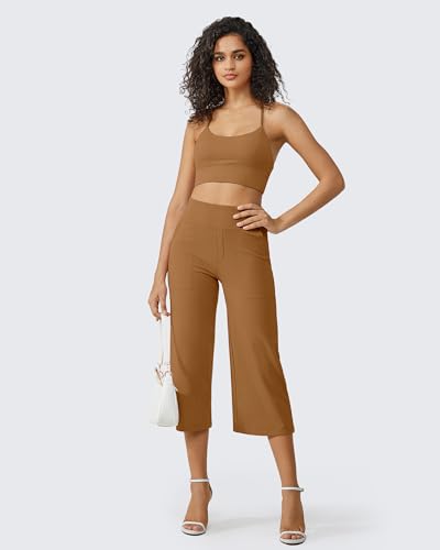 Image of G4Free Capri Pants for Women Wide Leg Yoga Dress Cropped Pants Capri Leggings with Pockets for Casual Summer