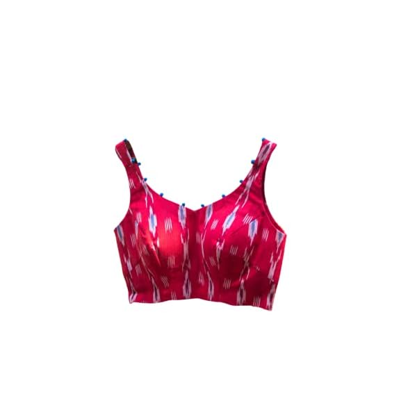 Mags Boutique Creations - Women's Red Thin Strap Sleeveless Ikkat Saree Blouse