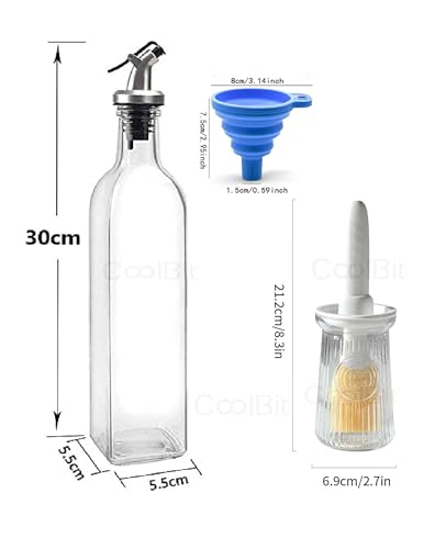 Image of 500ml Glass Oil Dispenser Bottle +225ml Oil Bottle with Silicone Brush and Funnel | Olive Oil Dispenser Set for Cooking, Kitchen, Air Fryer, BBQ, Vinegar, Soy Sauce