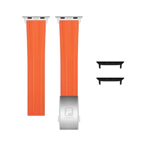 Business Sport Fluororubber Bands For Apple Watch Bands 49mm 45mm 44mm 42mm 41mm 40mm 38mm Men Women Watch Bands Series Ultra 9/8/7/6/5/4/SE FKM Waterproof Strap 316L Folding Buckle Fits 135-275mm Wrists