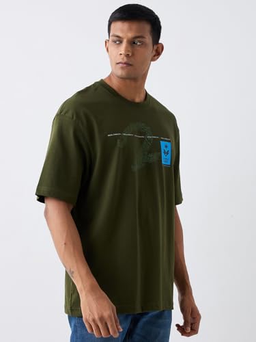 Image of Spykar Men's Oversized Round Neck Half Sleeve Solid Casual T-Shirt