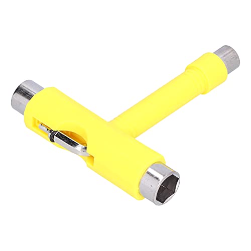 TIKATARER Skate Tool Multi-Function Portable T-Wrench Kit for Skateboard Assembly and Adjustment, Yellow Alloy Steel Nylon 4.1x3.9, Convenient and Practical