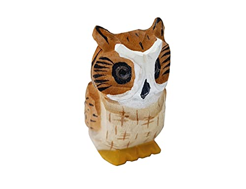 DMtse Handgeschnitzte Eulenstatue aus natürlichem Holz, Skulptur, Basteln, Heimdekoration Cover