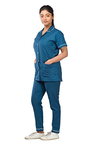 Image of Unisex Nurse Uniform With Normal Length Half Sleeves Top With 2 Pockets Regular Fit Pant Two Side Pockets - Ideals for Hospital Staff /Clinics /Nanny Uniforms |