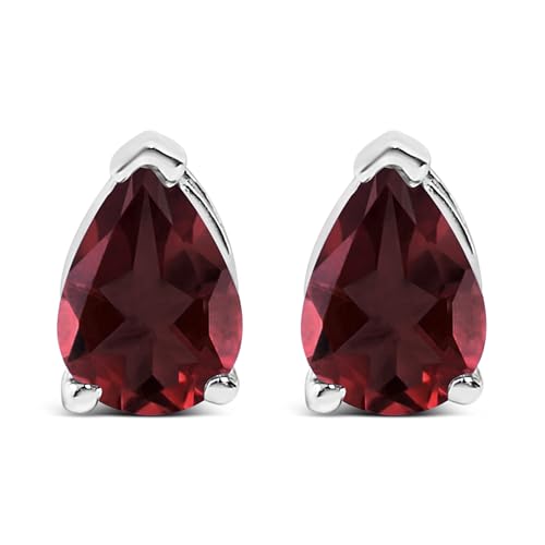 14K White Gold 6x4MM Pear Shaped Red Garnet Solitaire Stud Earrings