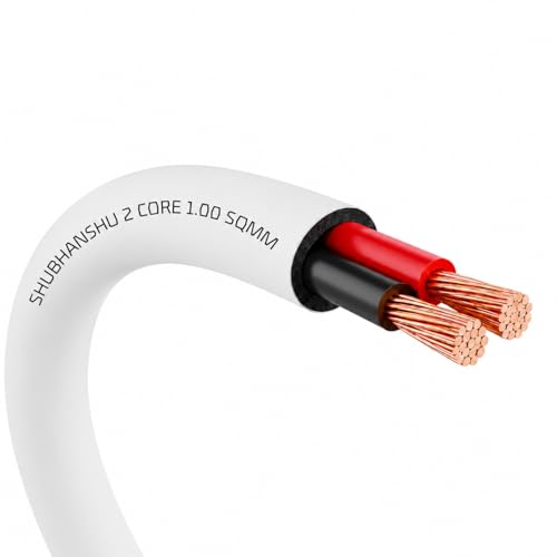 Image of 2 Core X 1.00 SQMM Copper Round Wire | PVC Insulated Flexible Electric Cable | ISI Certified | Pure Copper Cable | 90 Meters | White | Round