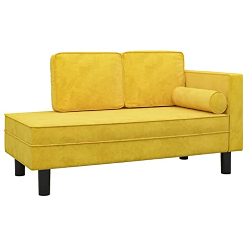 Chaise Longue In Velluto Giallo Con Cuscini - Divano Letto Elegante, Comodo, Per Salotto O Camera, Struttura In Legno
