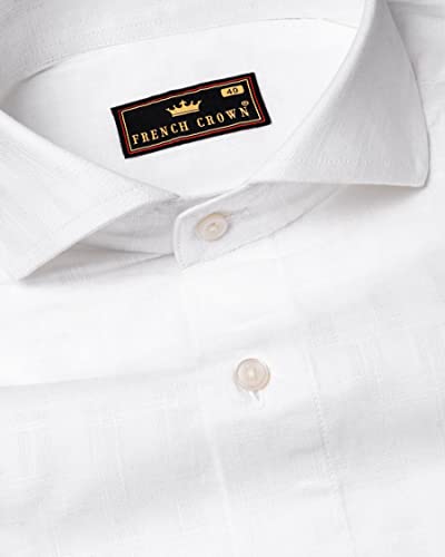 Image of FRENCH CROWN Men's White Linen Regular Fit Textured Full Sleeves Casual Shirt