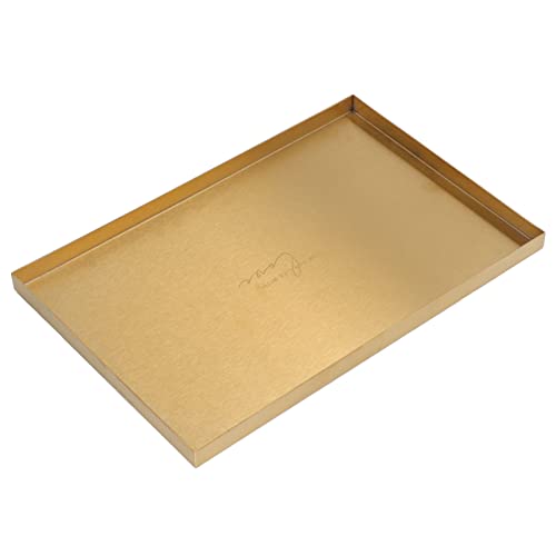 BuyWeek Plateau à Bijoux, Plateau Cosmétique Rectangle Plateau de Service en Acier Inoxydable Plateau à Bijoux en Métal Moderne Plaque de Rangement Or Cover