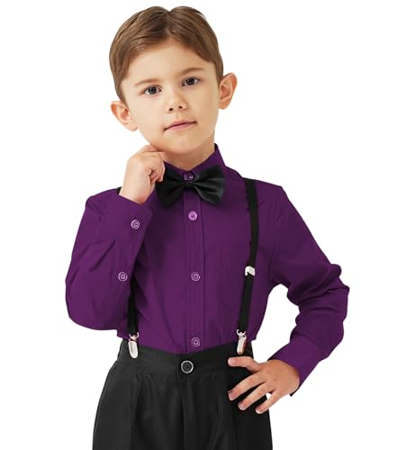 Image of 9 Month-16Y Boys' Long Sleeve Button Down Toddler Dress Shirt Oxford Uniform Shirt with Chest Pocket