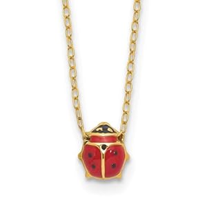 Jewelry Affairs 14k Yellow Gold Enameled Ladybug Pendant Necklace, 18 Inches