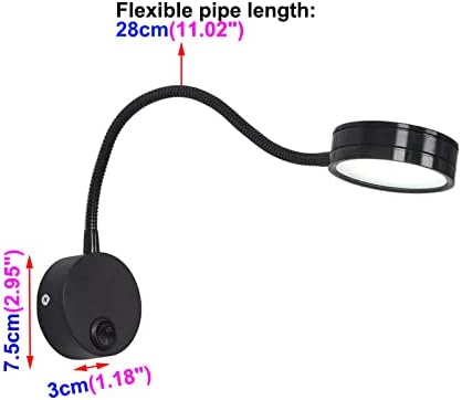 Luminturs(TM 3W LED Wall Sconces Picture Spot Lamp Fixture Flexible Pipe Button Light Warm White