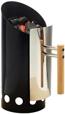 Joyagrill Charcoal Chimney Starter Double Enameled Large Capacity Chimney Starter, Chimney Starter for Charcoal Grill with Heat Shield & Wood Handle Great Heat Insulation and Easy Grip