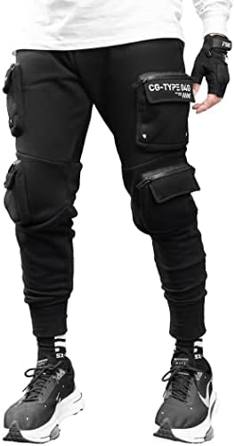 Fabric of the Universe Techwear Fashion Cargo Jogger Pants (Black CG-Type 04G, Medium)