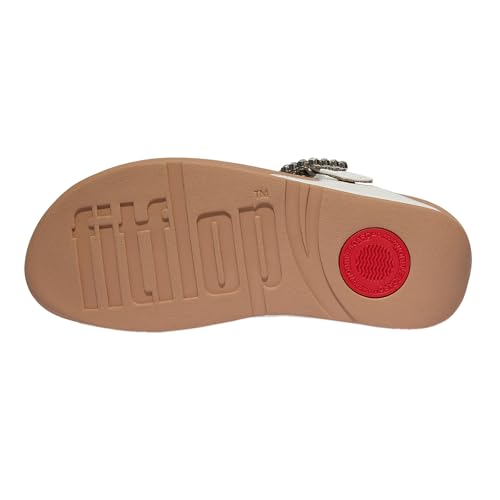 Image of FitFlop Womens LULU Crystal Buckle Toe-Post Sandals with Microwobbleboard Technology, Microfiber Toe Post, Slip Resistant Rubber Outsole, Cushioned Arch Support for All Day Comfort