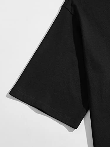 Romwe Men's Summer Graphic Print T Shirt And Shorts Set Tracksuit 2 Piece Outfits Black And Pink Xl #TOP3