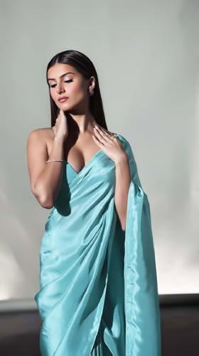 Image of FABIAN FASHION Women's Solid Japan Satin Silk Saree With Unstitched Blouse Piece for Wedding Saree