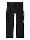 OCHENTA Boys Cargo Pants with Pockets Casual Uniform Hiking Camping Travel Scout Black 170-12-13 Years