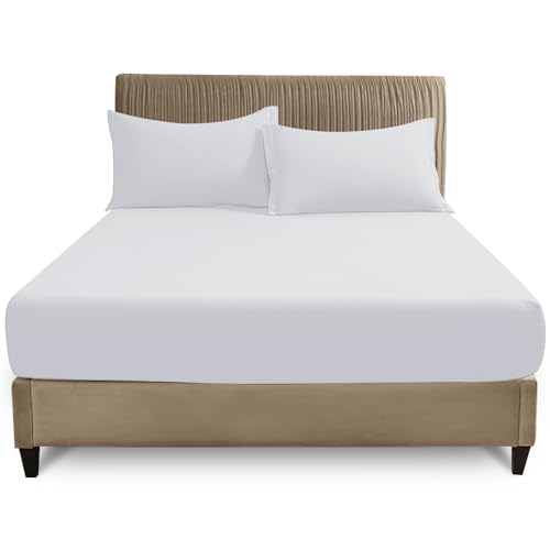 GC GAVENO CAVAILIA Double Fitted Sheet | 25cm Deep Polycotton Bed Sheet | Soft, Durable & Wrinkle Resistant Easy Care Plain Dyed Bedding | White Deep Mattress Bottom Sheet - 135 x 190 cm