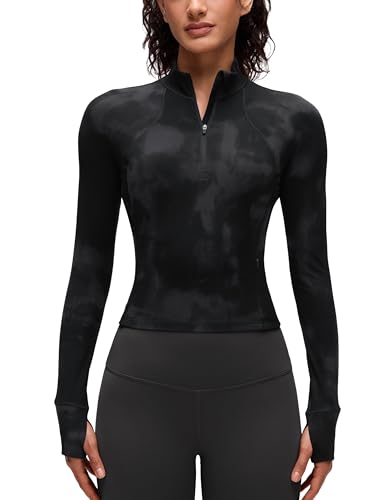 Image of CRZ YOGA Butterluxe Half Zip Long Sleeve Shirts for Women - Workout Athletic Yoga Tops Crop Collared Quarter Zipper T-Shirt