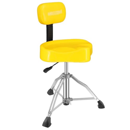 5 CORE Drum Throne 4" Cushion Padded Comfortable Guitar Stool w Backrest Drummer Chair w Airlift Height Adjustable 18-24" 441Lb Capcity Musician Seat for Adults and Kids Yellow - DS CH YLW Rest-LVR