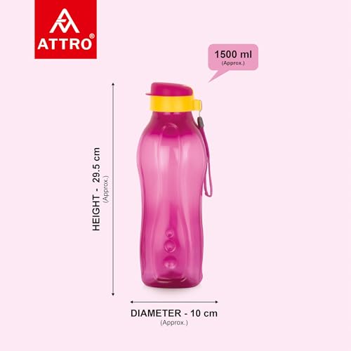 Image of ATTRO Prime Drinkware Plastic Water Bottle,Leak-Proof-Set of 3-Dark Pink-1.5L