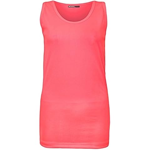 H&F Girls ® Women Ladies Plain Ribbed Sleeveless Scoop Neck Cotton Stretch Vest Top Sizes 14 16 18 20 22 24 26 28 30 XL XXL XXXL 4XL 5XL 6XL 7XL Neon Pink Cover