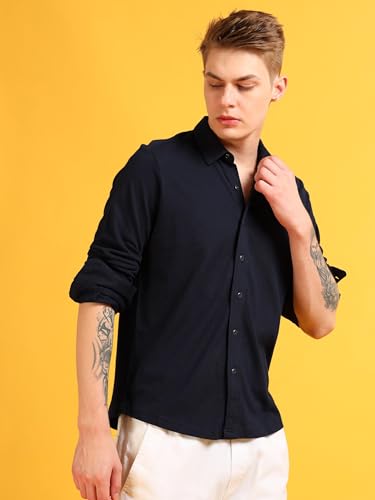 Image of StitchX Men's Cotton Pique Regular Fit Full Sleeve Solid Knitted Shirt