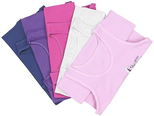TupTam Unterhemden Mädchen Baumwoll Unterhemd 5er Pack Tank Top Ärmellos Kinder, Farbe: Schmetterling Rosa Lila Grau Dunkelblau, Größe: 110-116