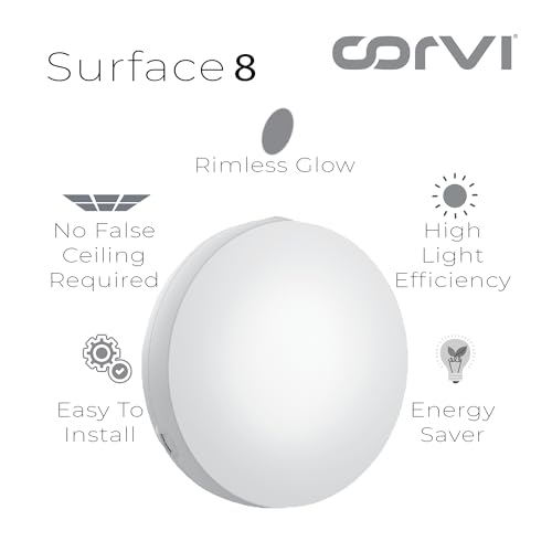 Image of CORVI LED Surface 8 Ceiling Light | 28 Watts Illumination Using 20 Watts Power | Dimmable & Driverless | Backlit for Maximum Output | 5700K White (Pack of 1)