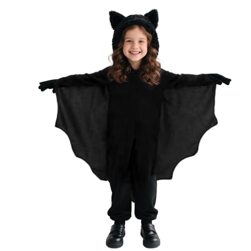 Vxcvzv Fledermaus Kostüm 1 Stück Halloween Kostüm Jungen Mädchen Vampirkostüm Kinder Faschingskostüme Karneval Halloween Cosplay PartyKostüm (105-115)