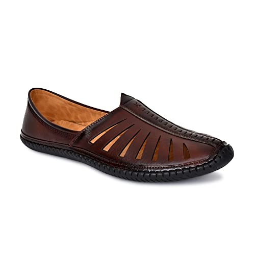 Karaddi 5082 Men's Loafer Stylish Ethnic Peshawari Nagra Mojadi Sherwani Sandals Wedding Latest Kolhapuri Brown Tan Black Shoes for Men