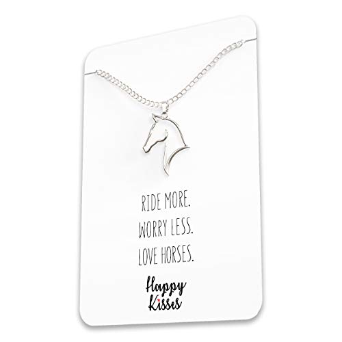 Happy Kisses Horse Necklace - Elegant Horse Themed Jewelry for Girls 8-12 & Women - Charm with Message Card - Equestrian Gifts for “I Love Horses” and Racing3