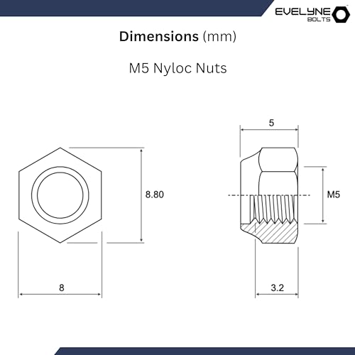 M5 Nyloc Steel Nuts, 5mm Self Locking Nuts with Nylon Inserts (20 Pack) Evelyne