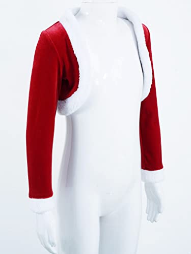 Hularka Kids Girls Faux Fur Trim Velvet Cardigan Shrugs Sweater Red Bolero Winter Shawl Wrap for Christmas Party4