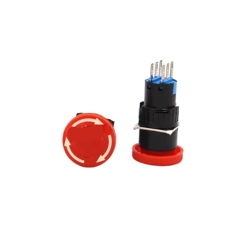 2 interruptores de parada emergencia SPTD E 3 pines 16 mm, normalmente NO + NC, interruptor botón rojo Controls Switches