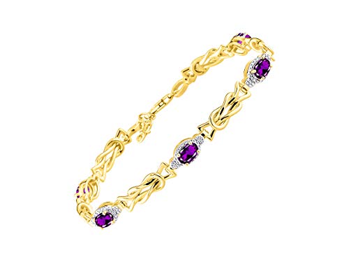 Image of RYLOS Bracelets for Women Yellow Gold Plated Silver Love Knot Tennis Bracelet Gemstone & Diamonds Adjustable to Fit 7 inch-8 inch Wrist, 5 Gorgeous 6X4MM Jewelry for Women Friendship Bracelets