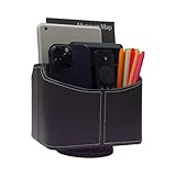 UnionBasic PU Leather 360 Degrees Rotatable Remote Control/Controller Organizer, Spinning TV Guide/Mail/Media Desktop Organizer Caddy Holder (Plain Brown)