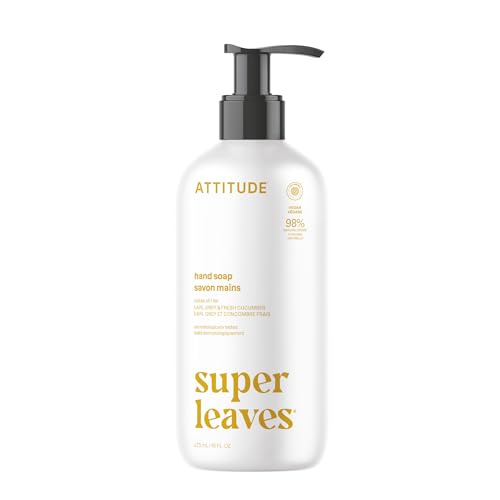 ATTITUDE Liquid Hand Soap, EWG Verified, Plant and Mineral-Based, Vegan Personal Care Products, Earl Grey & Fresh Cucumber Scent, 16 Fl Oz