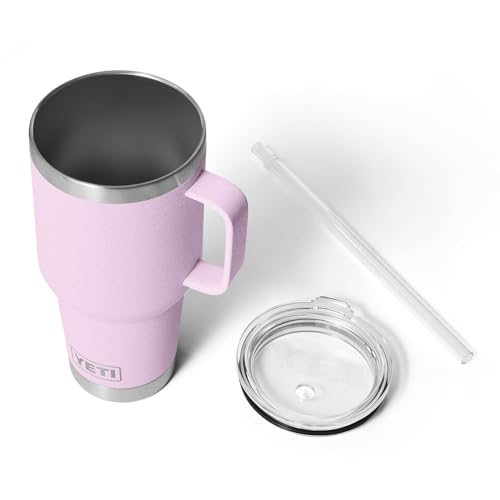 Image of YETI Rambler 35 oz Tumbler with Handle and Straw Lid, Travel Mug Water Tumbler, Vacuum Insulated Cup with Handle, Stainless Steel, Cherry Blossom - Textured