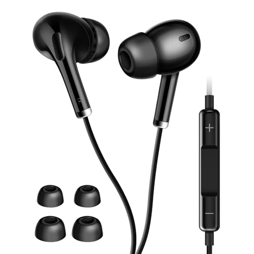 Aolcev iPhone用ヘッドホン 低音ステレオイヤホン マイク付き 快適 S/M/Lイヤーチップ付き iPhoneヘッドホン iPhone14 13 12 11 XR XS X 8 7 6 iPad Pro/Air/Miniイヤホン用 有線 ブラック
